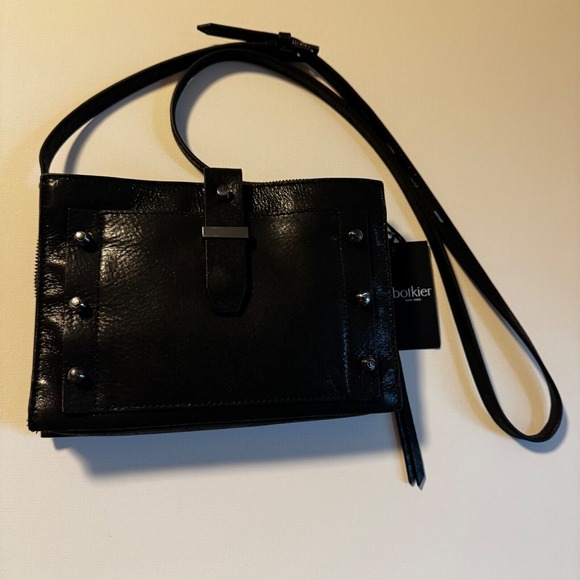 Botkier Warren City‎ Crossbody Bag Black Leather NWT Studded Purse $228 - Picture 2 of 15